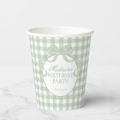 Grüne Gingham-Kokette-Bow-Bridal-Shower Pappbecher (Rückseite)