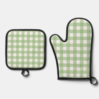 Grüne Gingham-Küchenhandschuhe Ofenhandschuh & Topflappen-Set