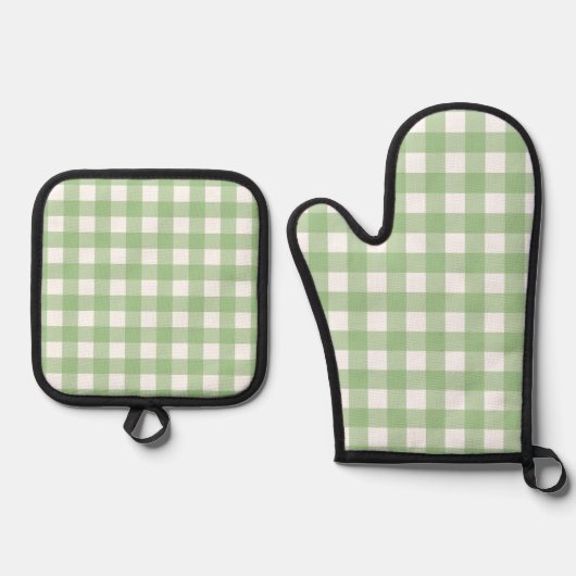 Grüne Gingham-Küchenhandschuhe Ofenhandschuh & Topflappen-Set (Vorderseite)