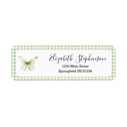 Grüne Gingham Little Butterfly Rücksendeadresse (Vorne)