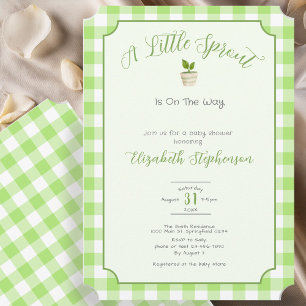Grüne Gingham Little Sprout Babyparty Einladung