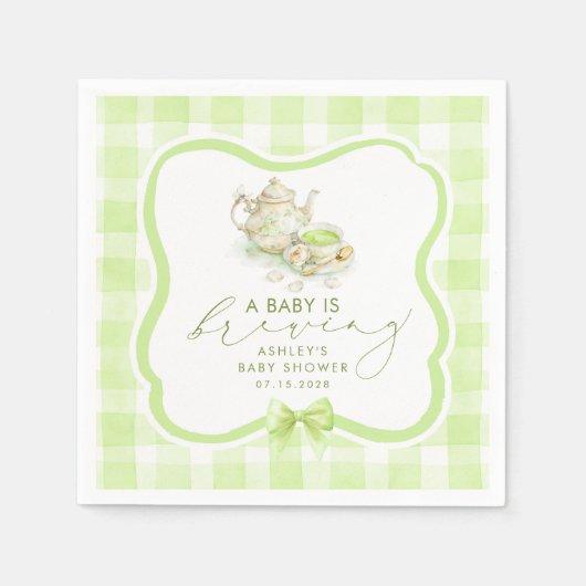Grüne Gingham Matcha-Teeparty-Baby-Party Serviette (Vorderseite)