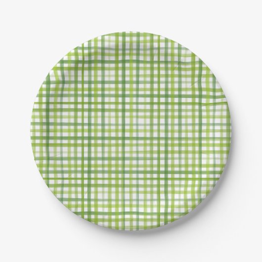Grüne Gingham-Papierplatte | Gingham-Sommerparty Pappteller (Vorderseite)