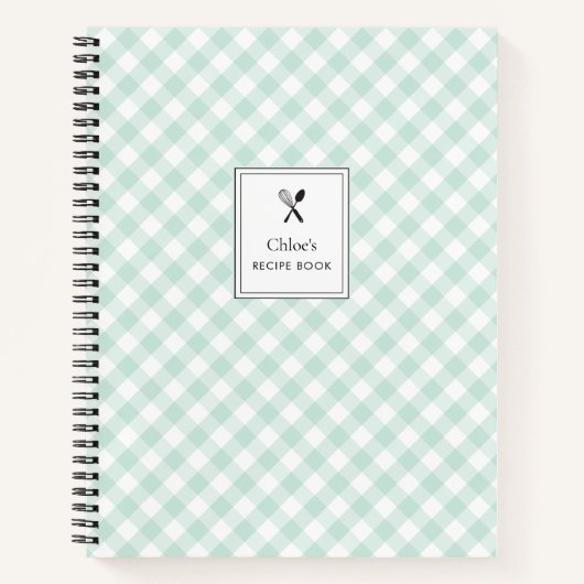 Grüne Gingham-Rezept für einfache klassische Hübsc Notizblock (Vorderseite)