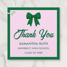 Grüne Gingham-Schleifen-Abschlussparty-Geschenkanh Geschenkanhänger