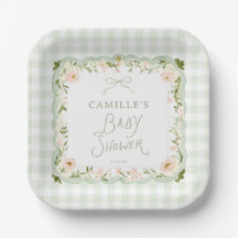 Grüne Gingham-Schleifen-Baby-Party-Teller aus Papi