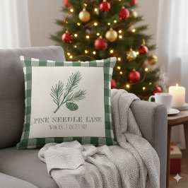 Grüne Gingham Tannenzapfen Weihnachten Kissen