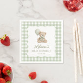 Grüne Gingham-Teddybär-Geburtstagsservietten Serviette (Beispiel)