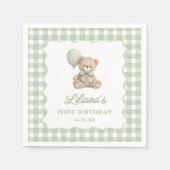 Grüne Gingham-Teddybär-Geburtstagsservietten Serviette (Vorderseite)