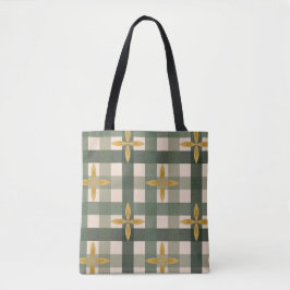 Grüne Gingham- und Blätter-Tragetasche Tasche
