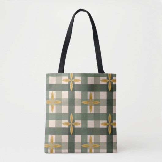 Grüne Gingham- und Blätter-Tragetasche Tasche (Vorderseite)