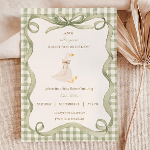 Grüne Gingham verrückte Gans Babyshower-Einladung Einladung