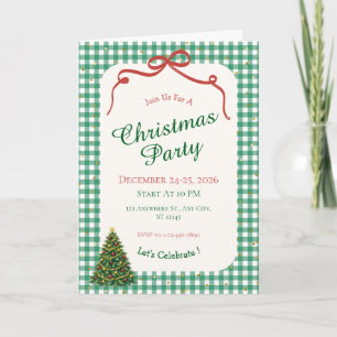 Grüne Gingham-Weihnachtsfeier-Karte Karte