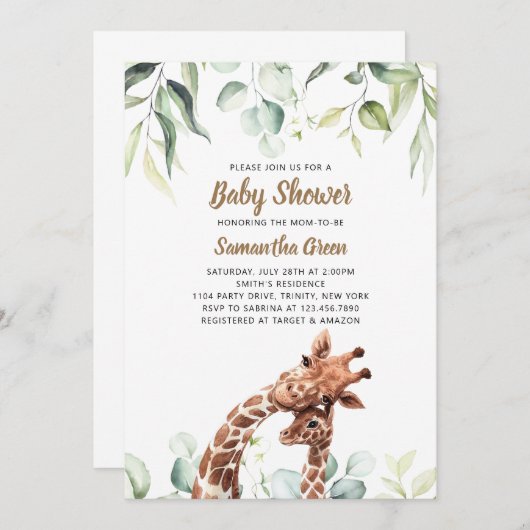 Grüne Giraffe Kinderdusche Einladung (Vorne/Hinten)