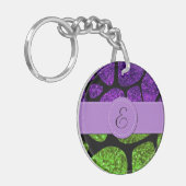 Grüne Giraffe, Lila Giraffe, Glitzer, Monogramm Schlüsselanhänger (Vorderseite links)