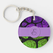 Grüne Giraffe, Lila Giraffe, Glitzer, Monogramm Schlüsselanhänger (Vorderseite)