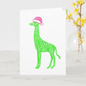 Grüne Giraffe mit rosa Weihnachtsmannmütze Karte (Gelbe Blume)