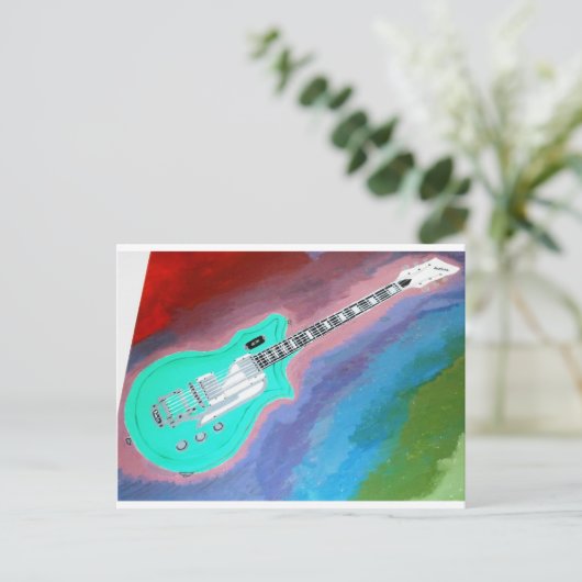 Grüne Gitarre Postkarte (Stehend Vorderseite)