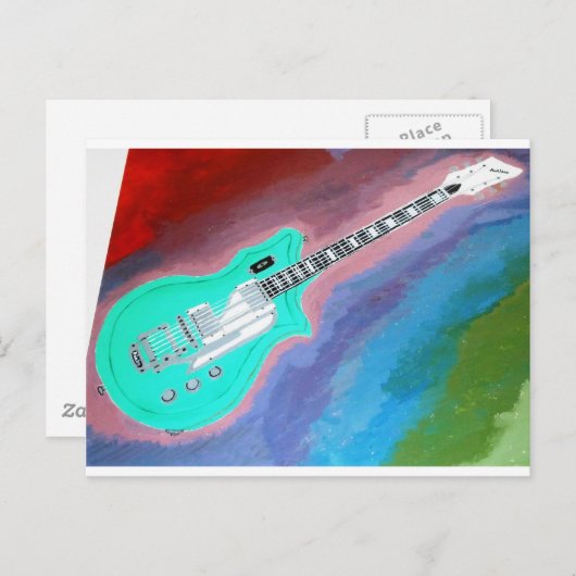 Grüne Gitarre Postkarte (Vorne/Hinten)