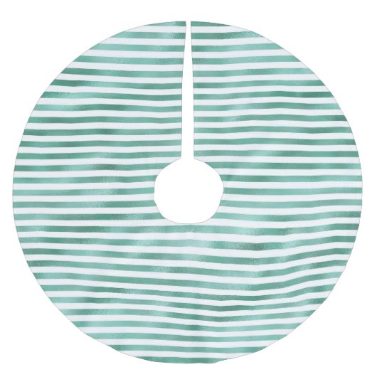 Grüne Glam Weiße Streifen Polyester Weihnachtsbaumdecke (Vorderseite)