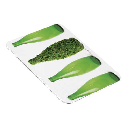Grüne Glasflaschen mit recycelnd und Magnet (Rechte Seite)