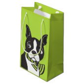 Grüne glatte Geschenk-Tasche Bostons Terrier Kleine Geschenktüte (Rückseite Schrägansicht)