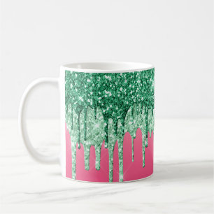 Grüne Glitter-Tropfen Rosa Glamour Trendy Lustig Kaffeetasse