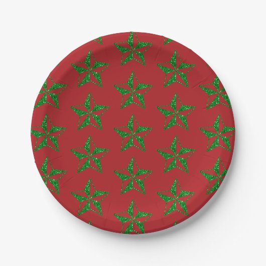 Grüne Glitter-Weihnachtsstern Pappteller (Vorderseite)