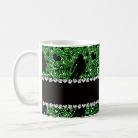 Grüne Glitterrolle Derby des individuellen Namens Kaffeetasse (Links)