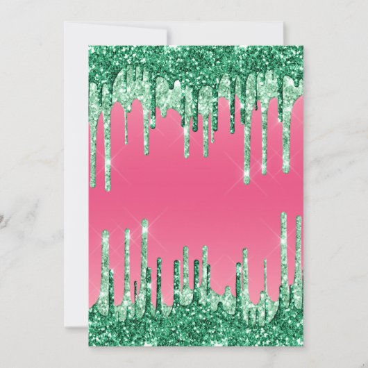 Grüne Glitzer Chic Pink Watermelon Farbe Einladung (Vorderseite)