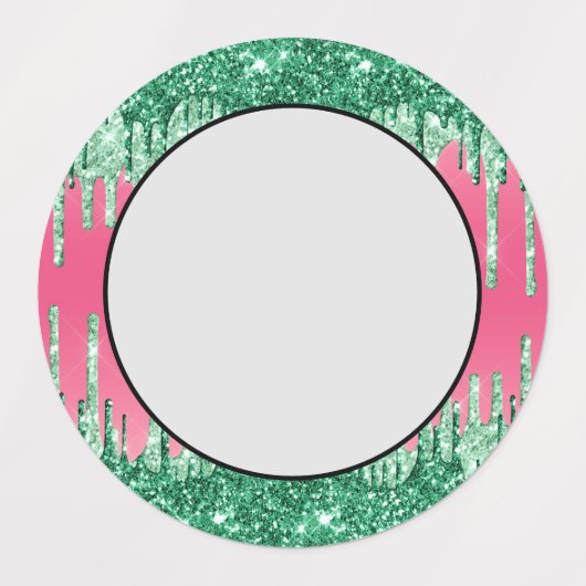 Grüne Glitzer Chic Pink Watermelon Farbe Etiketten (Design 1)