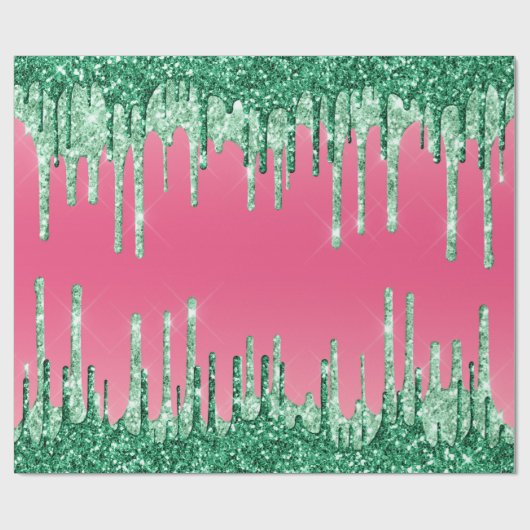 Grüne Glitzer Chic Pink Watermelon Farbe Geschenkpapier (Flach)