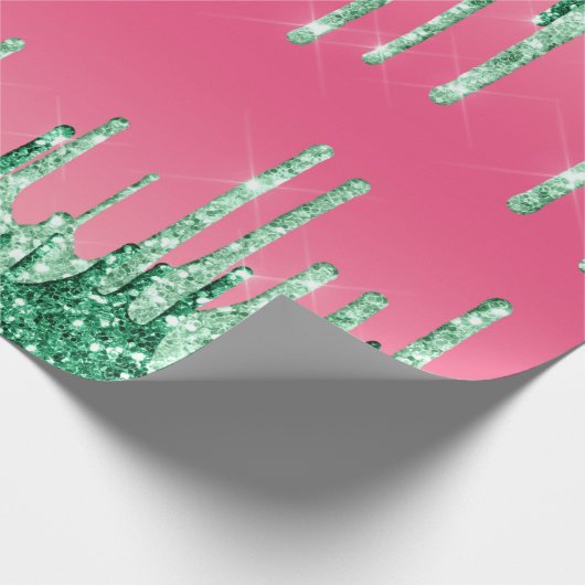 Grüne Glitzer Chic Pink Watermelon Farbe Geschenkpapier (Ecke)