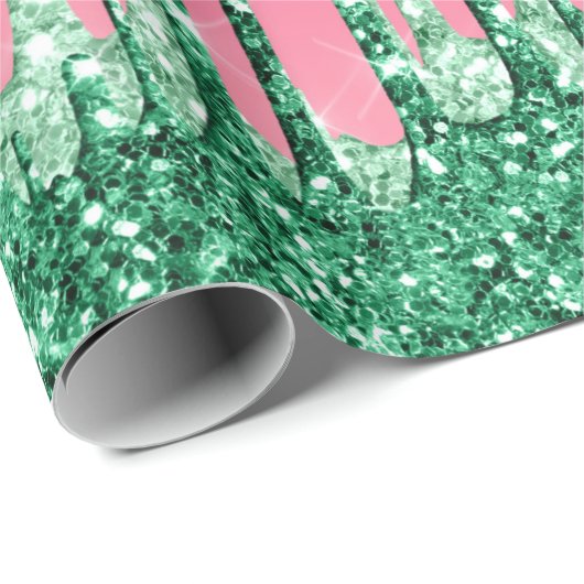 Grüne Glitzer Chic Pink Watermelon Farbe Geschenkpapier (Rolleneckpunkt)