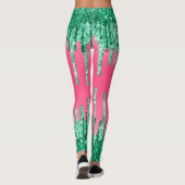 Grüne Glitzer Chic Pink Watermelon Farbe Leggings (Rückseite)