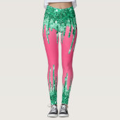 Grüne Glitzer Chic Pink Watermelon Farbe Leggings (Vorderseite)