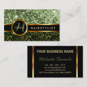 Grüne Glitzer-und Leopard-Haut - Hairstylist Visitenkarte (Vorne/Hinten)