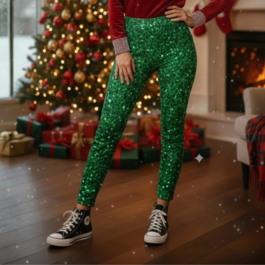 Grüne Glitzer-Weihnachtsleggings Leggings