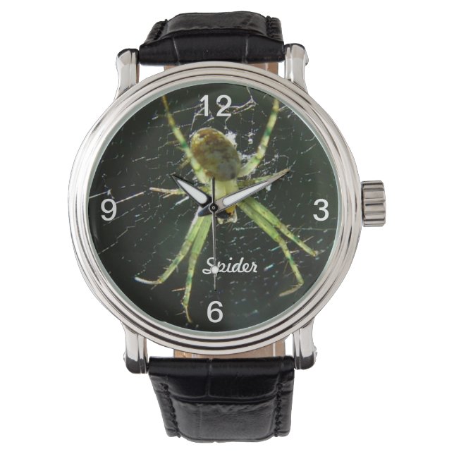 Grüne, glühende Spideruhr Armbanduhr (Vorderseite)