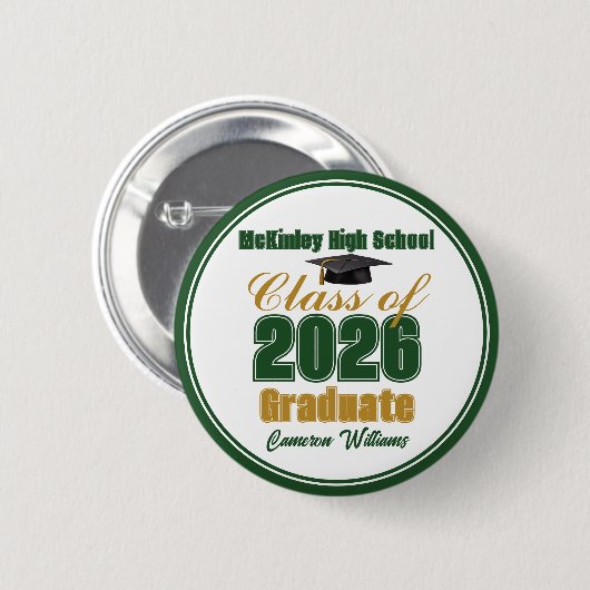Grüne Gold-Abschlussklasse 2026 Andenken Button (Vorne & Hinten)