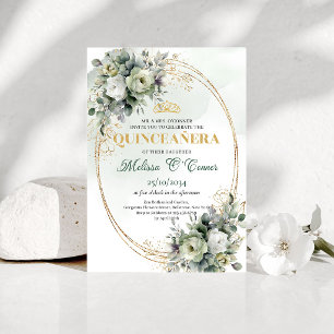 Grüne Gold-Aquarell-Quinceañera-Einladung Einladung