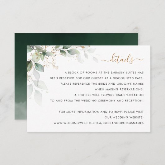 Grüne Gold Blätter Foliage Wasserfarbe Details Einladung (Vorne/Hinten)