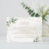 Grüne Gold Blätter Geometrische Hochzeitsdetails Einladung (Stehend Vorderseite)