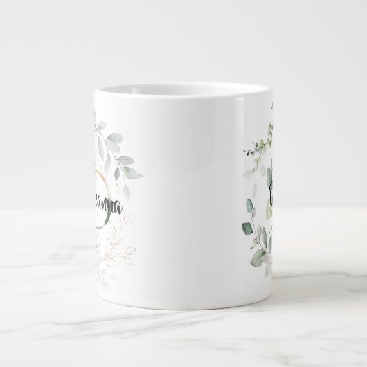 Grüne Gold Blätter Monogram Erstname 'D' Jumbo-Tasse (Vorderseite)