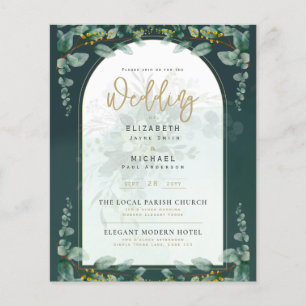 Grüne Gold Blätter PHOTO Budget Hochzeitseinladung Flyer