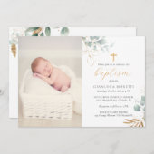 Grüne Gold Foil Taufe Einladung mit Foto (Vorne/Hinten)