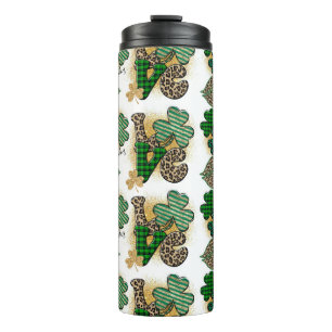 GRÜNE & GOLD GEMUSTERTE IRISCHE HERZEN & KLEEBLÄTT THERMOSBECHER