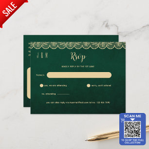 Grüne Gold-Lace-Hochzeits-RSVP für passende Einlad Postkarte