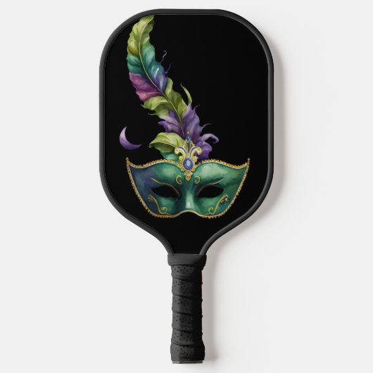 GRÜNE & GOLD MARDI GRAS MASK & BLÄTTER PICKLEBALL SCHLÄGER (Vorderseite)