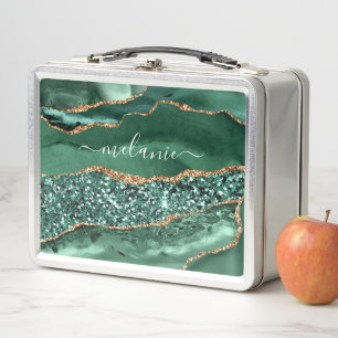 Grüne Gold-Metall-Lunchbox mit individuellem Namen Metall Brotdose